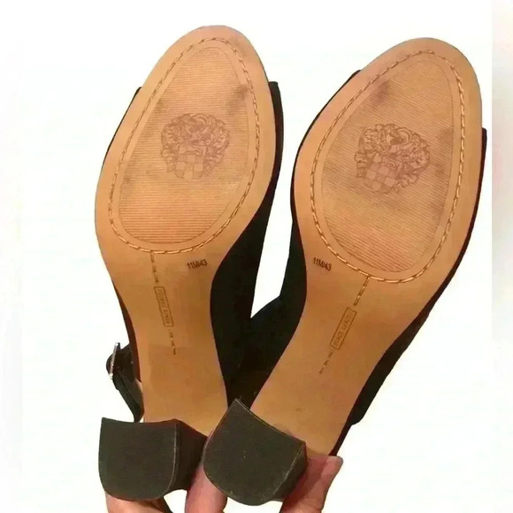 Vince Camuto Like New Black Cellia Leather Slingback Opened Peep Toe Heels 11M - Picture 12 of 16